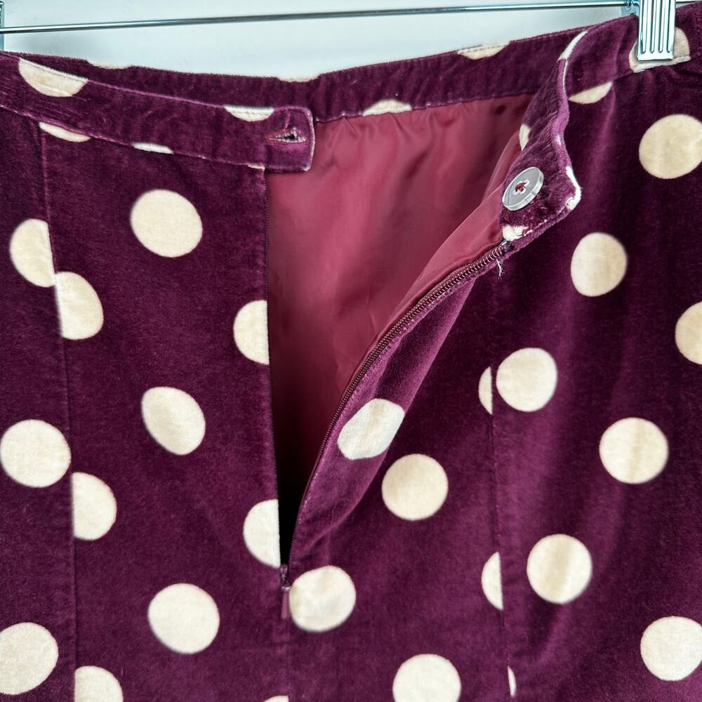 Boden Velvet Skirt Polka Dot Retro Mod Pencil A-Line Burgundy 12L Long Office - Picture 6 of 11